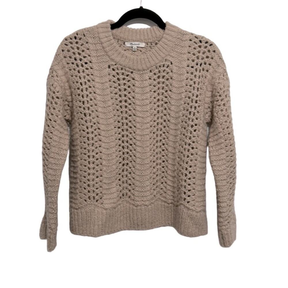 Madewell Windemere Tan Pointelle Pullover Sweater size XS
